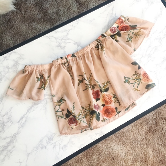 Tops - Floral Print Off-the-Shoulder Top